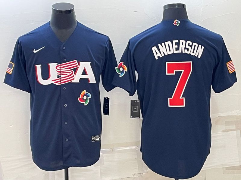 Men 2023 World Cub USA #7 Anderson Blue Nike MLB Jersey9->more jerseys->MLB Jersey
